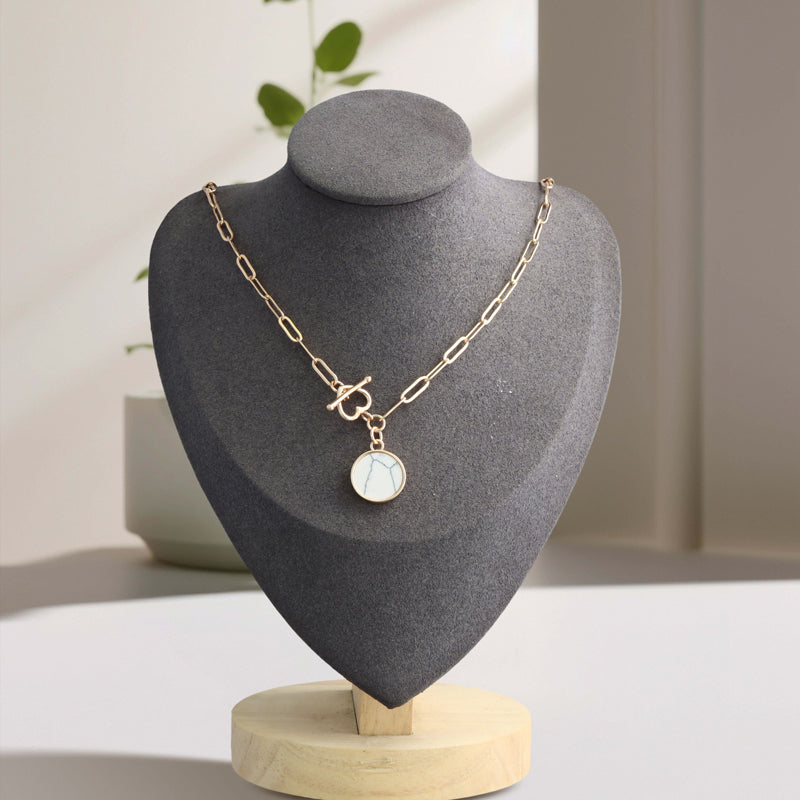 Cross Chain Necklace with Geometric Circular Pendant