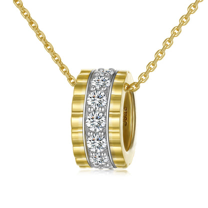 925 Gold-Plated Sterling Silver Circle Pendant Necklace - Bold Geometric Hoop Chain with Zirconia Accents