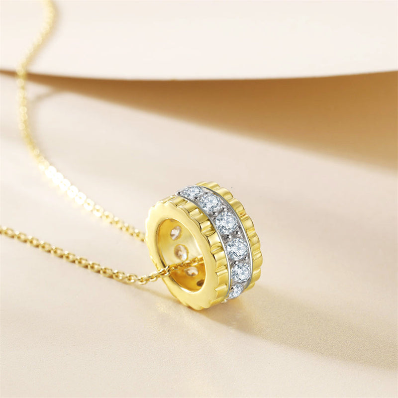 925 Gold-Plated Sterling Silver Circle Pendant Necklace - Bold Geometric Hoop Chain with Zirconia Accents
