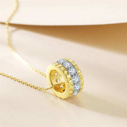 925 Gold-Plated Sterling Silver Circle Pendant Necklace - Bold Geometric Hoop Chain with Zirconia Accents