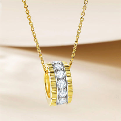 925 Gold-Plated Sterling Silver Circle Pendant Necklace - Bold Geometric Hoop Chain with Zirconia Accents