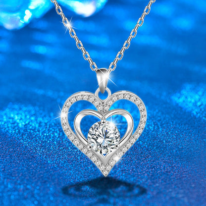 925 Rhodium-Plated Sterling Silver Heart Pendant Necklace with 2ct Multicolor Moissanite Diamonds-Elegant & Hypoallergenic