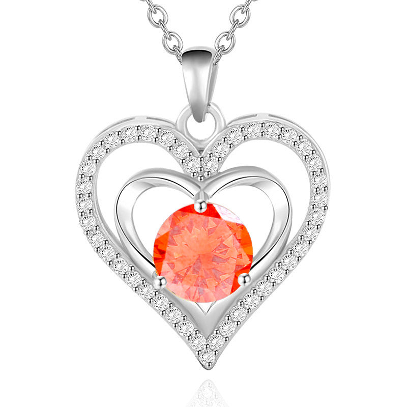 925 Rhodium-Plated Sterling Silver Heart Pendant Necklace with 2ct Multicolor Moissanite Diamonds-Elegant & Hypoallergenic