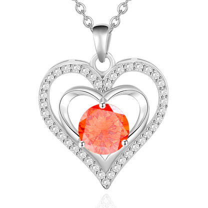 925 Rhodium-Plated Sterling Silver Heart Pendant Necklace with 2ct Multicolor Moissanite Diamonds-Elegant & Hypoallergenic