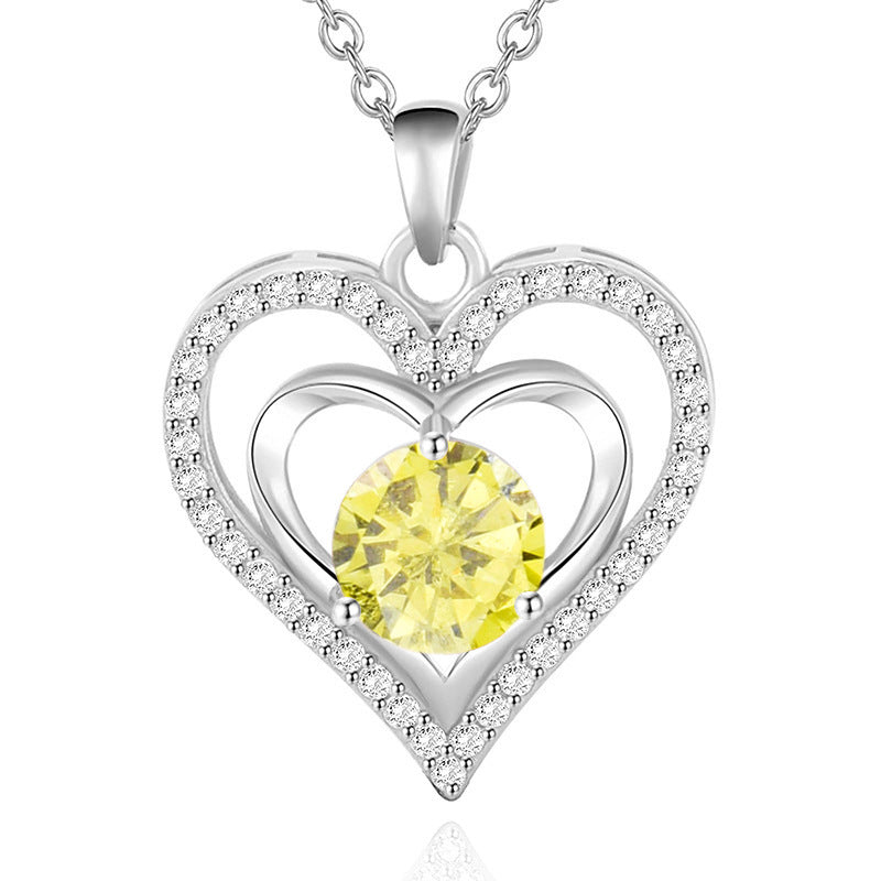 925 Rhodium-Plated Sterling Silver Heart Pendant Necklace with 2ct Multicolor Moissanite Diamonds-Elegant & Hypoallergenic