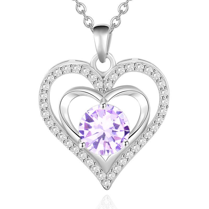 925 Rhodium-Plated Sterling Silver Heart Pendant Necklace with 2ct Multicolor Moissanite Diamonds-Elegant & Hypoallergenic