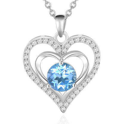 925 Rhodium-Plated Sterling Silver Heart Pendant Necklace with 2ct Multicolor Moissanite Diamonds-Elegant & Hypoallergenic
