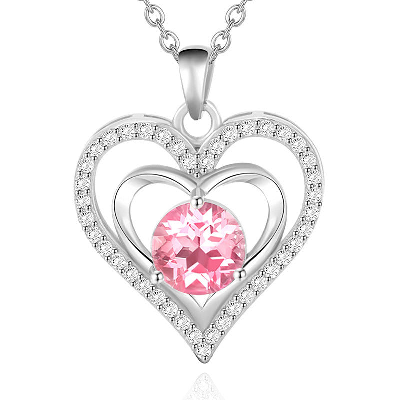 925 Rhodium-Plated Sterling Silver Heart Pendant Necklace with 2ct Multicolor Moissanite Diamonds-Elegant & Hypoallergenic