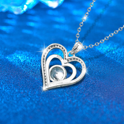925 Rhodium-Plated Sterling Silver Heart Pendant Necklace with 2ct Multicolor Moissanite Diamonds-Elegant & Hypoallergenic