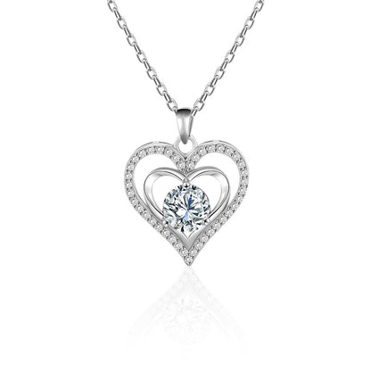 925 Rhodium-Plated Sterling Silver Heart Pendant Necklace with 2ct Multicolor Moissanite Diamonds-Elegant & Hypoallergenic