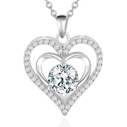 925 Rhodium-Plated Sterling Silver Heart Pendant Necklace with 2ct Multicolor Moissanite Diamonds-Elegant & Hypoallergenic