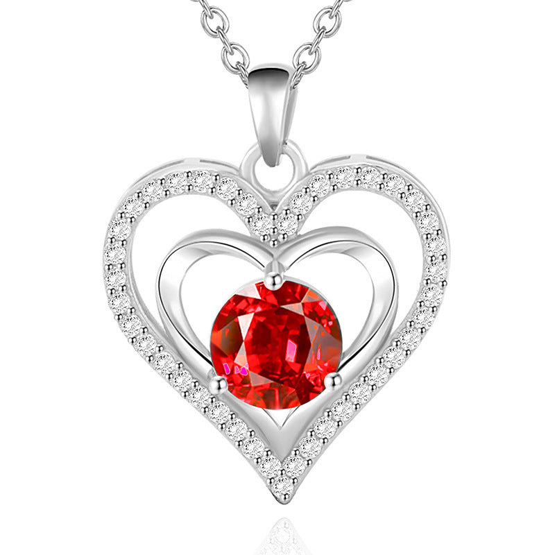 925 Rhodium-Plated Sterling Silver Heart Pendant Necklace with 2ct Multicolor Moissanite Diamonds-Elegant & Hypoallergenic