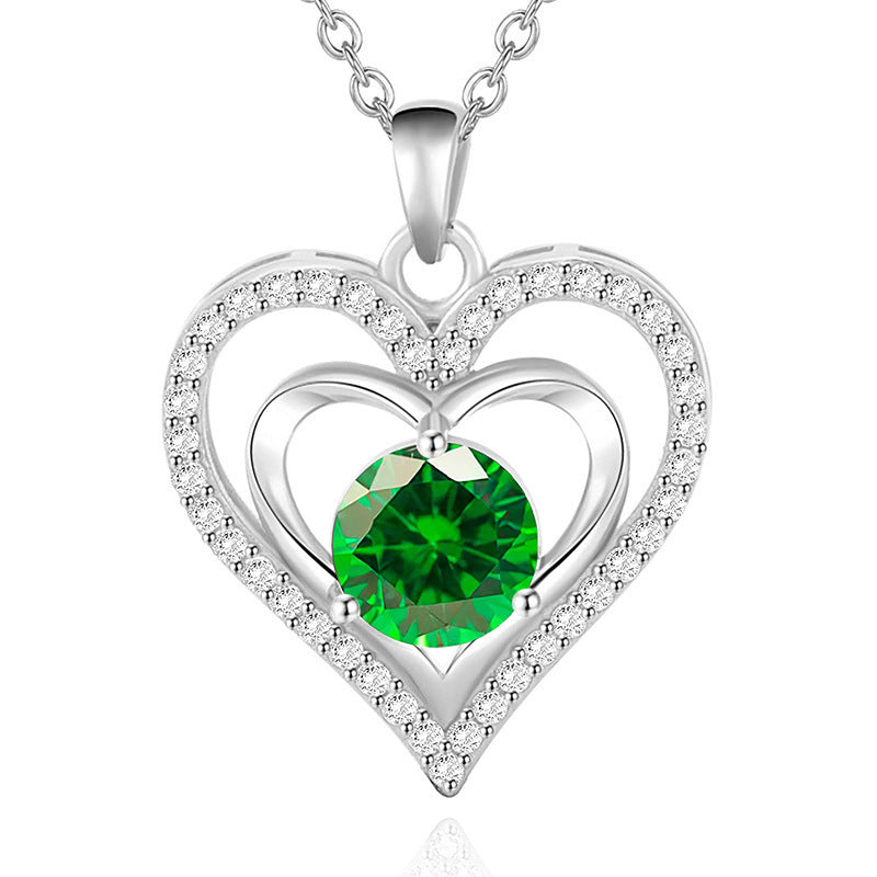 925 Rhodium-Plated Sterling Silver Heart Pendant Necklace with 2ct Multicolor Moissanite Diamonds-Elegant & Hypoallergenic