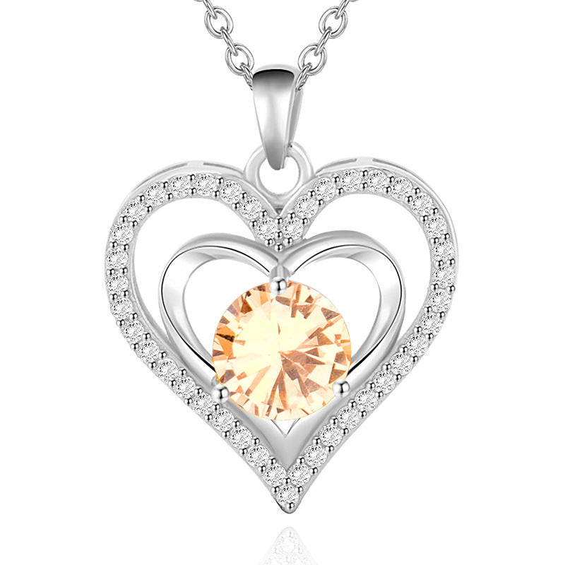 925 Rhodium-Plated Sterling Silver Heart Pendant Necklace with 2ct Multicolor Moissanite Diamonds-Elegant & Hypoallergenic