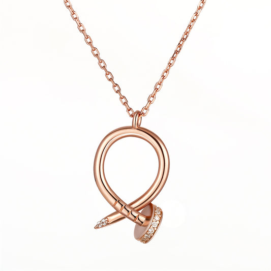 925 Rose Gold Plated Sterling Silver Pendant Necklace - Elegant Geometric Collarbone Chain