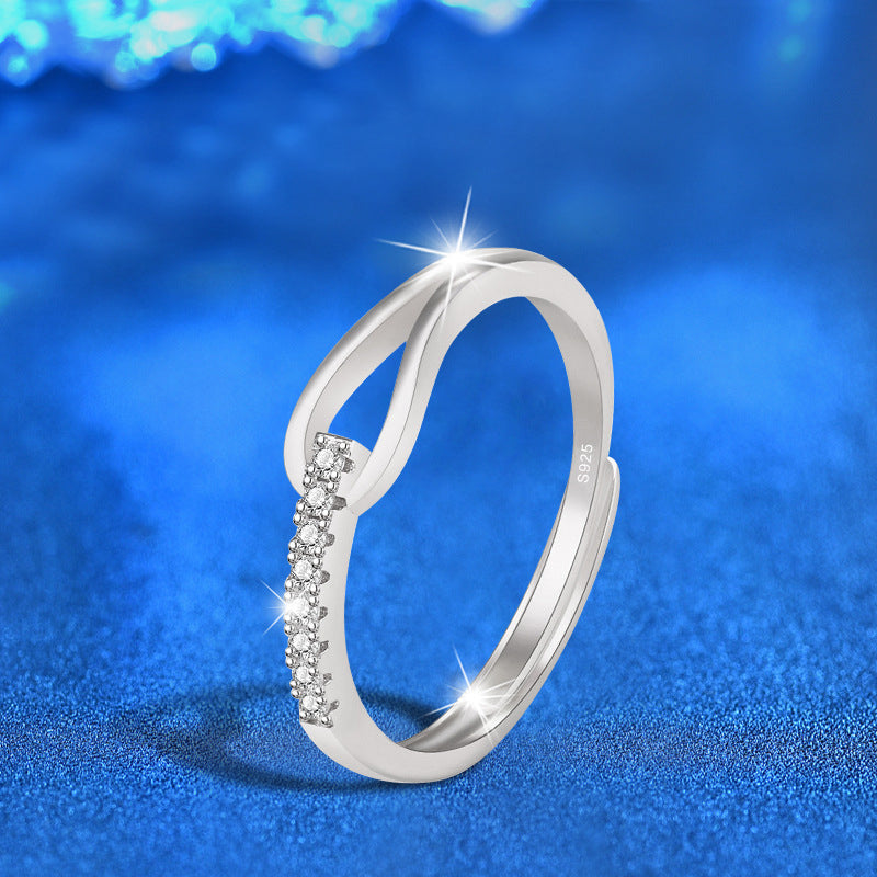 925 Silver Adjustable Geometric Eternity Band with Moissanite Rhodium Plated Minimalist Women's Jewelry