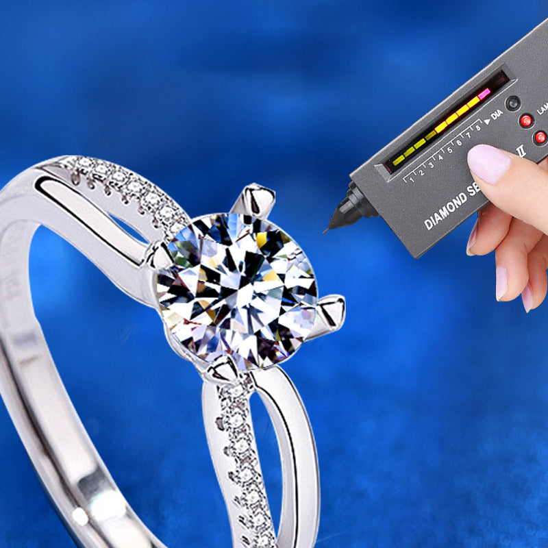 925 Silver Adjustable Minimalist Ring with 1 Carat Moissanite Geometric Line Design White Gold Plated