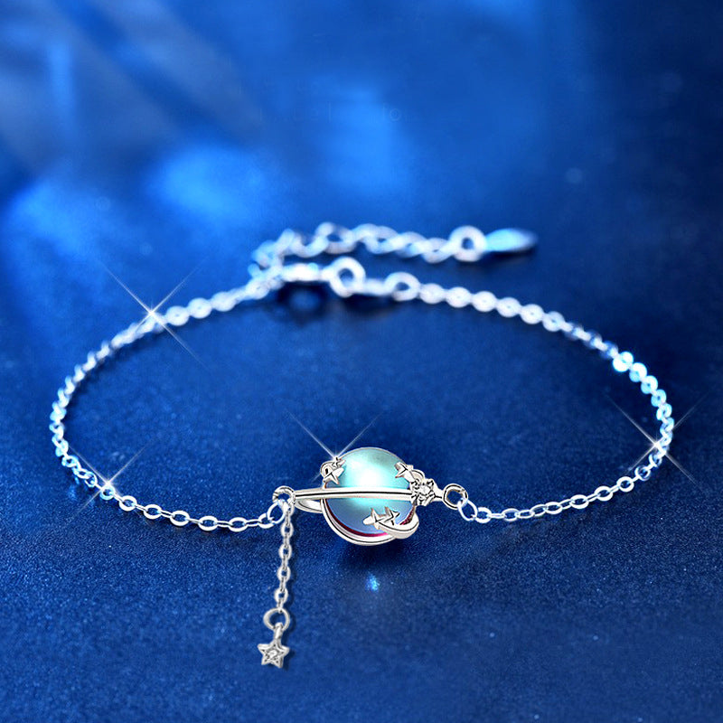925 Silver Aurora Planet Insect Bracelet Natural Style Employee Gift Jewelry White Gold Plated