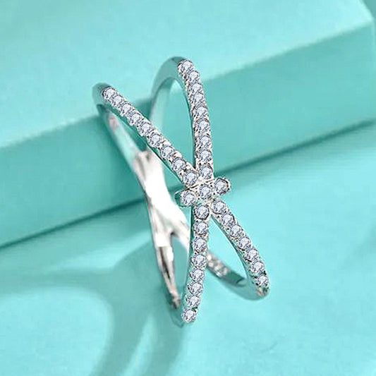 925 Silver Bow Ring with White Zircon Electroplated Minimalist Jewelry for Women Size 6-9