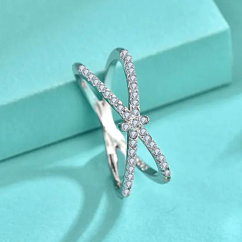 925 Silver Bow Ring with White Zircon Electroplated Minimalist Jewelry for Women Size 6-9