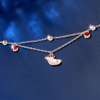 925 Silver Christmas Stocking Bracelet with Rose Gold Plating Forest Style Travel Jewelry Rhodium Plated