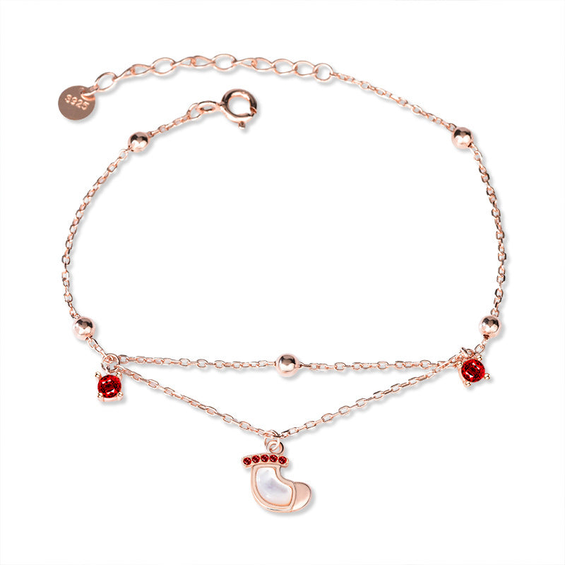 925 Silver Christmas Stocking Bracelet with Rose Gold Plating Forest Style Travel Jewelry Rhodium Plated