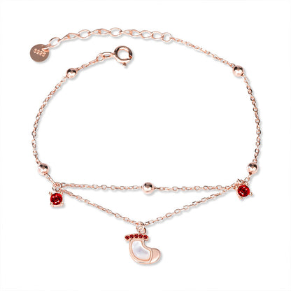 925 Silver Christmas Stocking Bracelet with Rose Gold Plating Forest Style Travel Jewelry Rhodium Plated