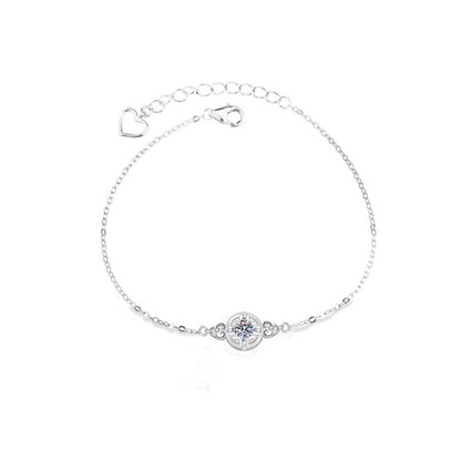 925 Silver Coin Geometric Bracelet with 0.5ct Moissanite Premium Travel Jewelry White Gold Plated