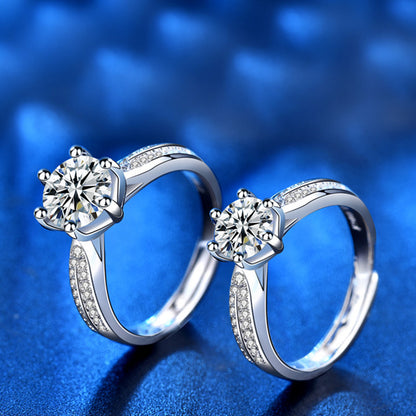 925 Silver Crown Design Ring with 1ct/0.5ct D Color Moissanite Heavy 0.05um Rhodium Plated Women's Jewelry Adjustable & Size 4-10