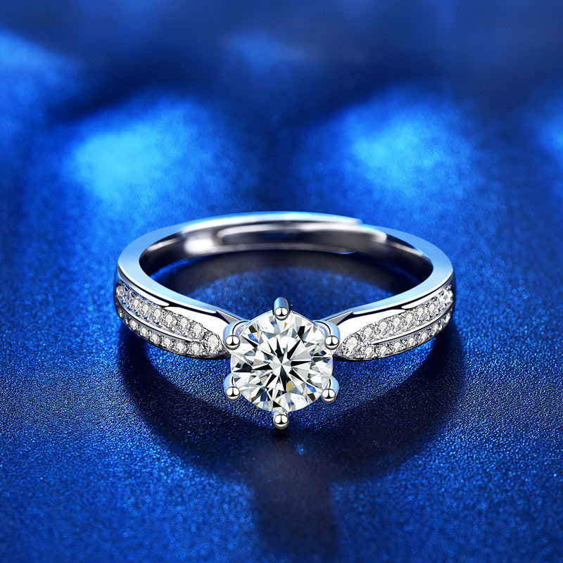 925 Silver Crown Design Ring with 1ct/0.5ct D Color Moissanite Heavy 0.05um Rhodium Plated Women's Jewelry Adjustable & Size 4-10