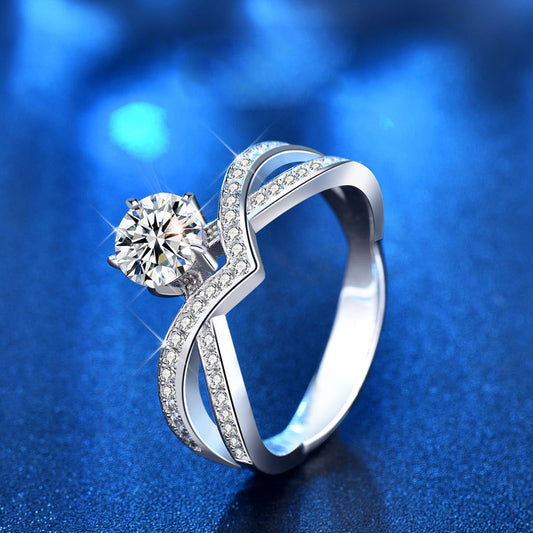 925 Silver Crown Design Ring with 1ct D Color Moissanite Heavy 0.05um Rhodium Plated Urban Women's Jewelry Size 5-8