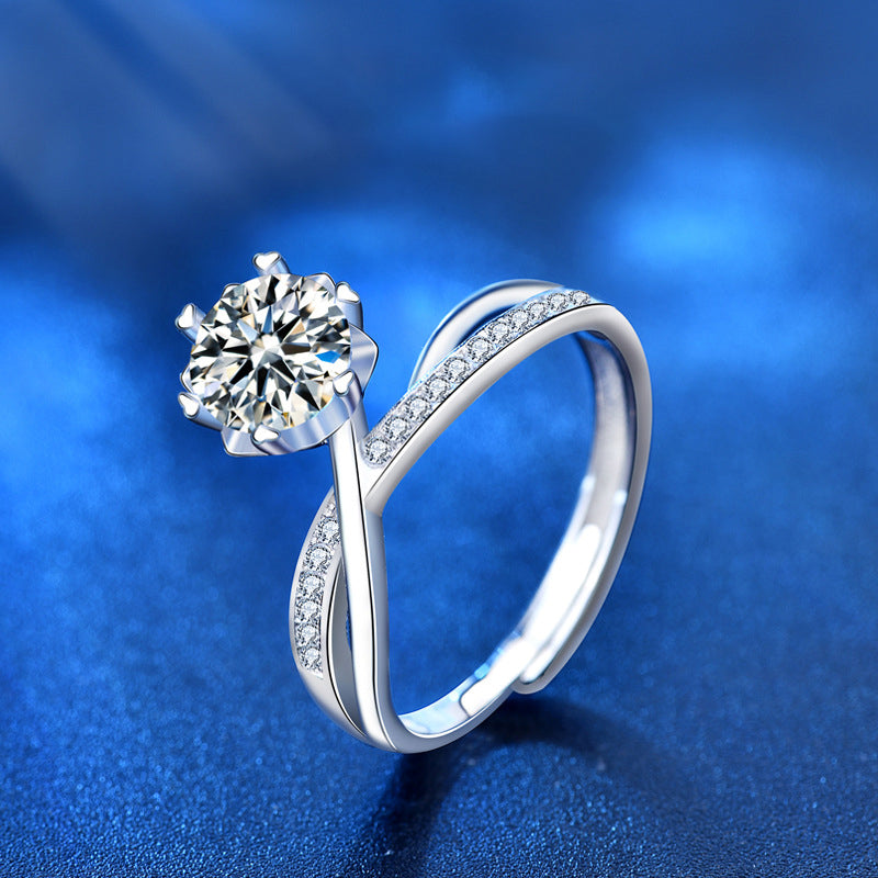 925 Silver Crown Design Ring with 1ct Moissanite Rhodium Plated Unique Women's Jewelry