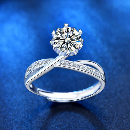 925 Silver Crown Design Ring with 1ct Moissanite Rhodium Plated Unique Women's Jewelry