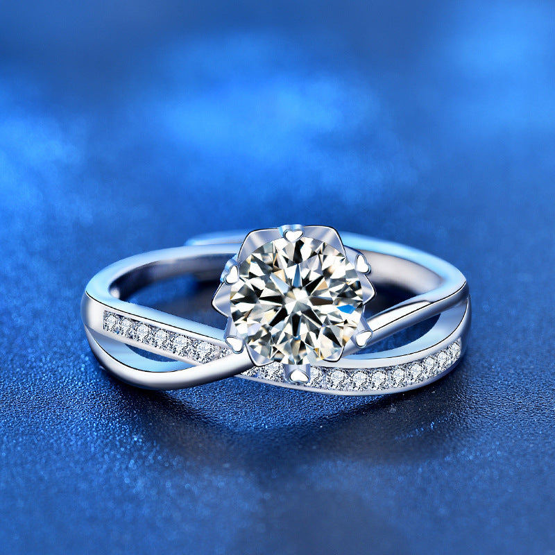 925 Silver Crown Design Ring with 1ct Moissanite Rhodium Plated Unique Women's Jewelry