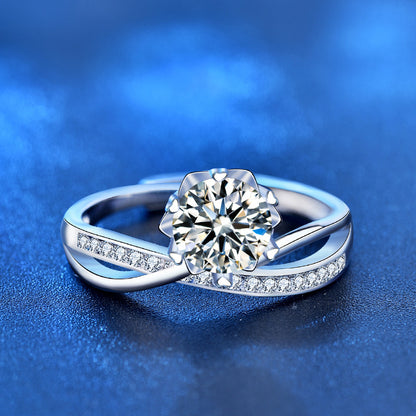 925 Silver Crown Design Ring with 1ct Moissanite Rhodium Plated Unique Women's Jewelry