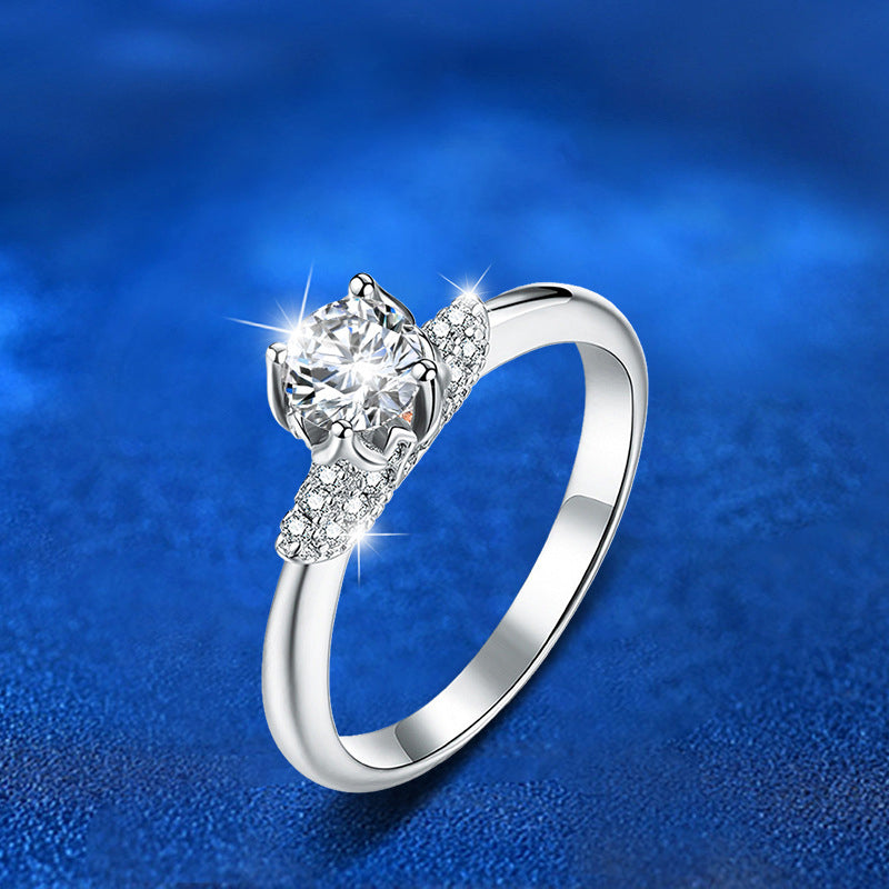 925 Silver Crown Geometric Ring with 0.5ct Moissanite Rhodium Plated Women's Minimalist Jewelry