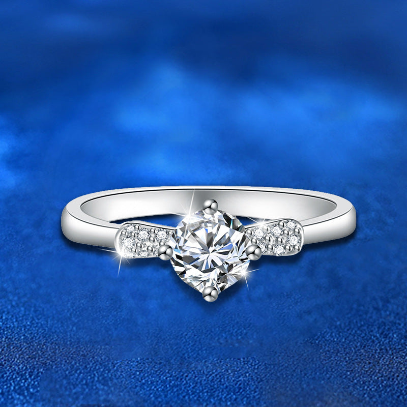 925 Silver Crown Geometric Ring with 0.5ct Moissanite Rhodium Plated Women's Minimalist Jewelry