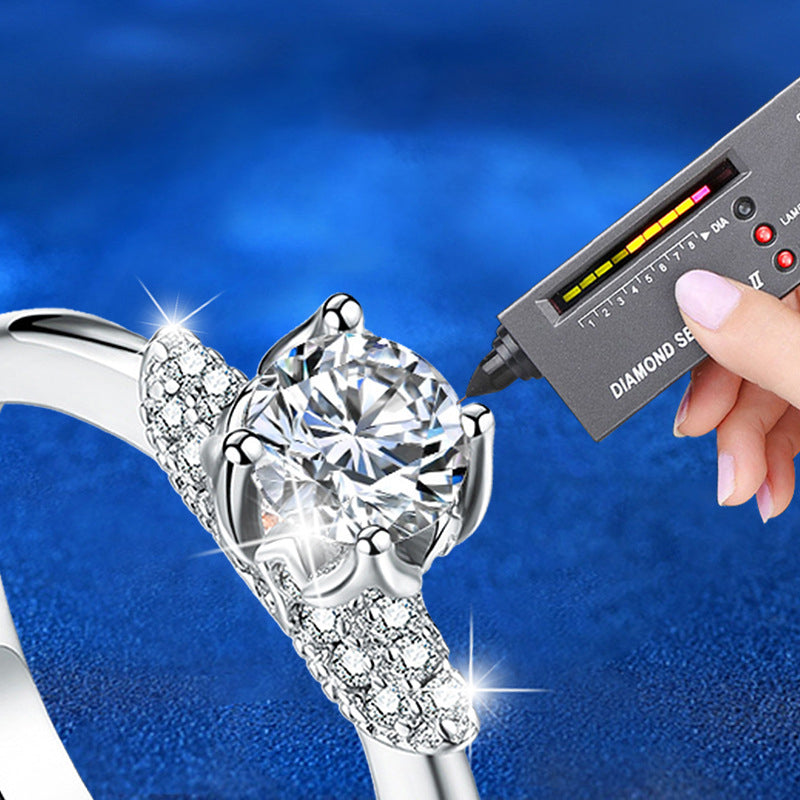 925 Silver Crown Geometric Ring with 0.5ct Moissanite Rhodium Plated Women's Minimalist Jewelry