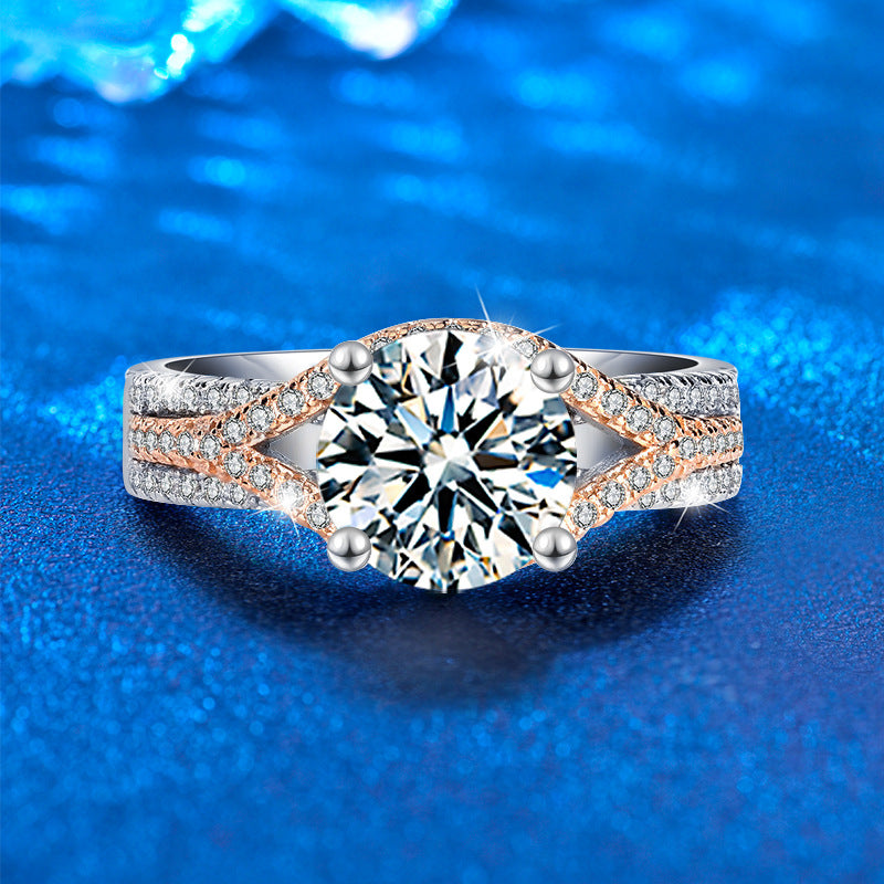 925 Silver Crown Geometric Statement Ring with 2ct Moissanite Rhodium Plated Bold Women's Jewelry Size 6-9