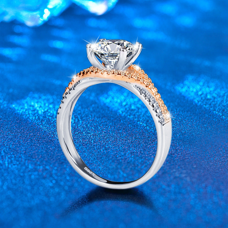 925 Silver Crown Geometric Statement Ring with 2ct Moissanite Rhodium Plated Bold Women's Jewelry Size 6-9