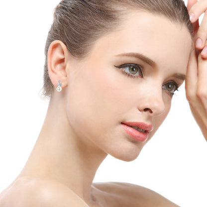 925 Silver Crown Pearl Stud Earrings - Korean Style 7-8mm Mother-of-Pearl Earrings with Plastic Stoppers