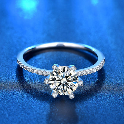 925 Silver Crown Ring with 1 Carat Moissanite and Row Diamonds Chic White Gold Plated Jewelry for Women Size 5-8