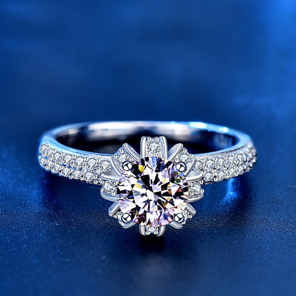 925 Silver Crown Ring with 1ct Moissanite Rhodium Plated Princess Style Band Women's Jewelry Size 5-8