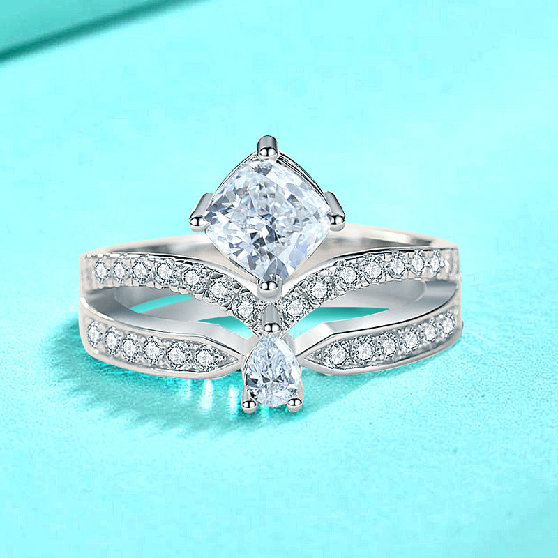 925 Silver Crown Ring with Zircon Stone Unique Statement Jewelry for Women Size 6-7 White Gold Plated