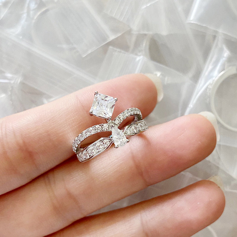 925 Silver Crown Ring with Zircon Stone Unique Statement Jewelry for Women Size 6-7 White Gold Plated