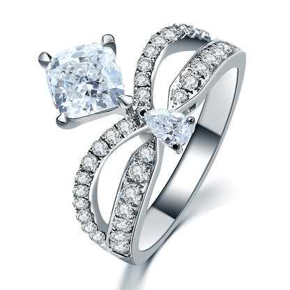 925 Silver Crown Ring with Zircon Stone Unique Statement Jewelry for Women Size 6-7 White Gold Plated