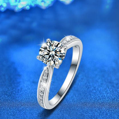 925 Silver Crown & U-Shaped Ring with 1ct Moissanite Rhodium Plated Women's Jewelry Size 5-8