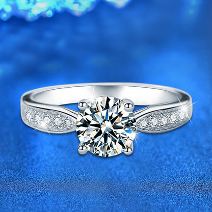 925 Silver Crown & U-Shaped Ring with 1ct Moissanite Rhodium Plated Women's Jewelry Size 5-8