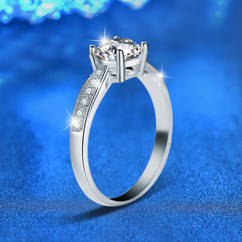 925 Silver Crown & U-Shaped Ring with 1ct Moissanite Rhodium Plated Women's Jewelry Size 5-8