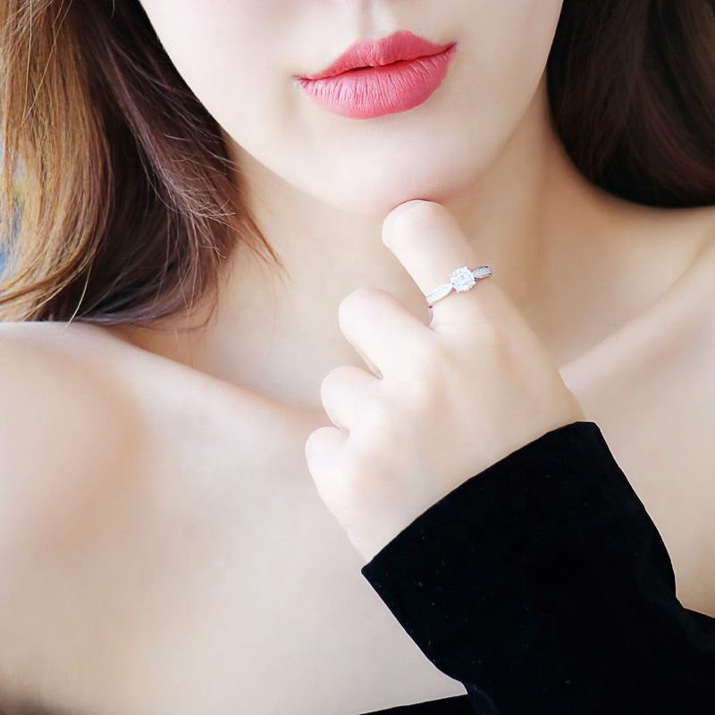 925 Silver Crown & U-Shaped Ring with 1ct Moissanite Rhodium Plated Women's Jewelry Size 5-8